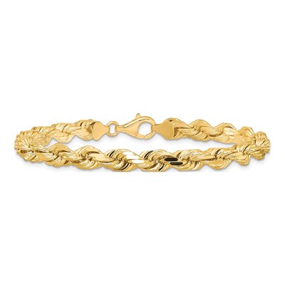 10K Yellow Gold 6.5mm Diamond-Cut Rope Chain Bracelet – view 4