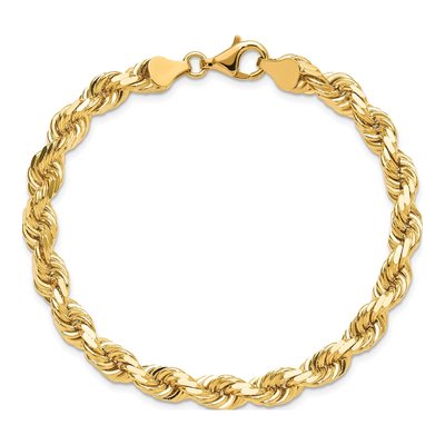 10K Yellow Gold 6.5mm Diamond-Cut Rope Chain Bracelet – view 5