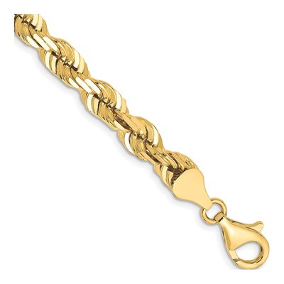 10K Yellow Gold 6.5mm Diamond-Cut Rope Chain Bracelet