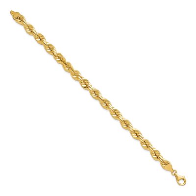 10K Yellow Gold 7mm Diamond-Cut Rope Chain Bracelet – view 2
