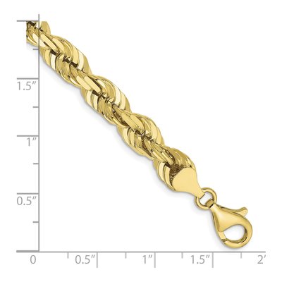 10K Yellow Gold 7mm Diamond-Cut Rope Chain Bracelet – view 3