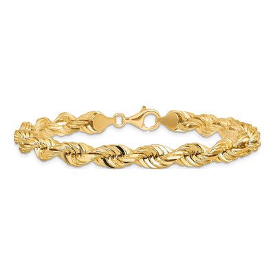 10K Yellow Gold 7mm Diamond-Cut Rope Chain Bracelet – view 4