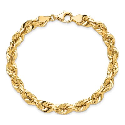 10K Yellow Gold 7mm Diamond-Cut Rope Chain Bracelet – view 5