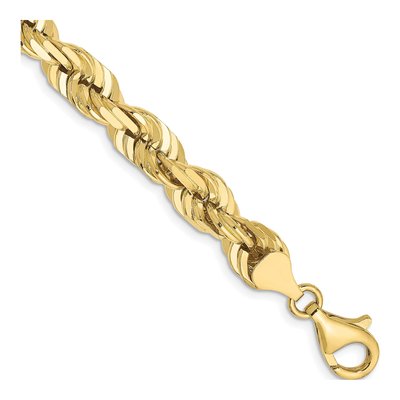 10K Yellow Gold 7mm Diamond-Cut Rope Chain Bracelet