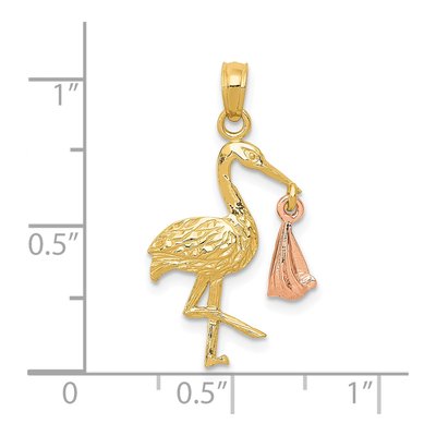 10K Two-Tone Gold Stork Baby Pendant – view 5