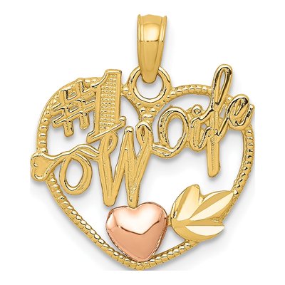 10K Two-Tone Gold WIFE Heart Number 1 Pendant