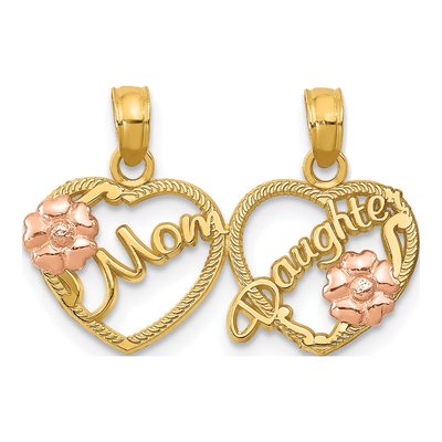 10K Two-Tone Gold Mom Daughter Heart Set Pendant