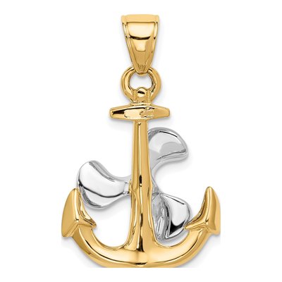10k Two-Tone Gold Anchor Propeller Pendant – view 4