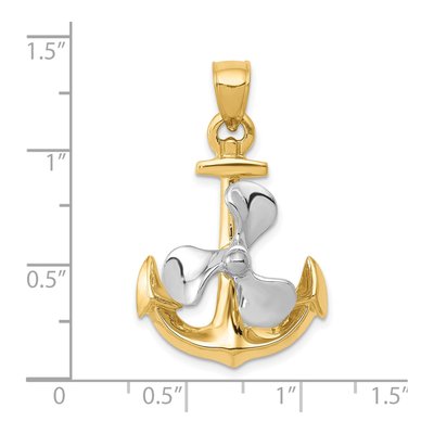 10k Two-Tone Gold Anchor Propeller Pendant – view 5