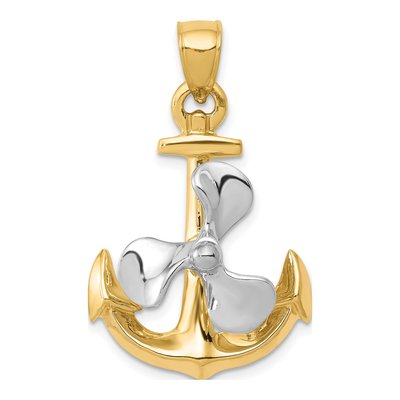 10K Two-Tone Gold Anchor Propeller Pendant
