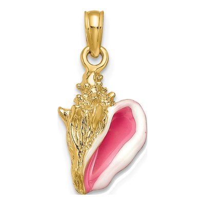 10K Yellow Gold Enameled 3-D Conch Shell Pendant