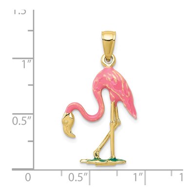 10K Yellow Gold Enameled Pink Flamingo Pendant – view 4
