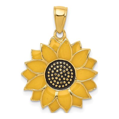 10K Yellow Gold Enameled Sunflower Pendant