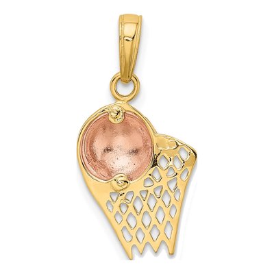 10K Two-Tone Gold Basketball Hoop Ball Pendant – view 4