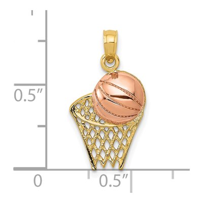 10K Two-Tone Gold Basketball Hoop Ball Pendant – view 5
