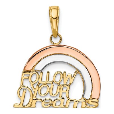 10K Two-Tone Gold Rainbow Follow Your Dreams Pendant