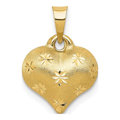 10K Yellow Gold 3D Puffed Heart Pendant