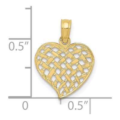 10K Yellow Gold Basket Weave Heart Pendant – view 4