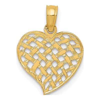 10K Yellow Gold Basket Weave Heart Pendant