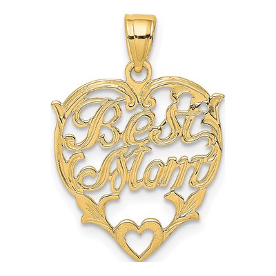 10K Yellow Gold BEST MOM Heart Pendant