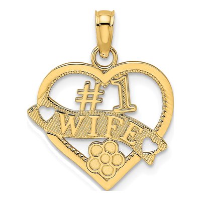 10K Yellow Gold WIFE Heart Number 1 Pendant