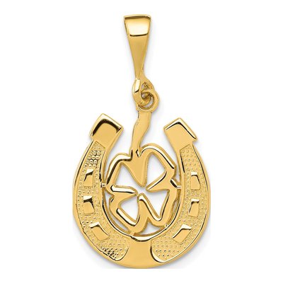 10K Yellow Gold Horseshoe Clover Pendant