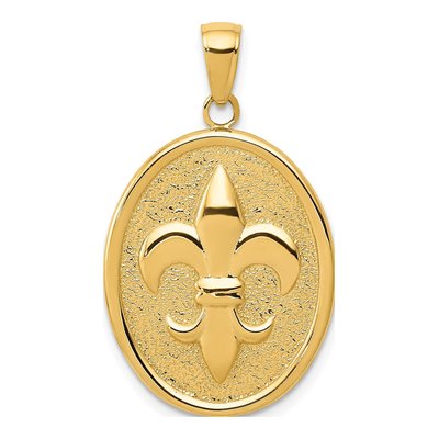 10K Yellow Gold Fleur-De-Lis Oval Disk Pendant