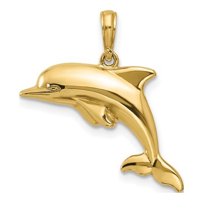 10K Yellow Gold Jumping Dolphin Pendant