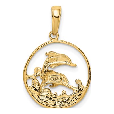 10K Yellow Gold Double Dolphins Circle Pendant – view 4