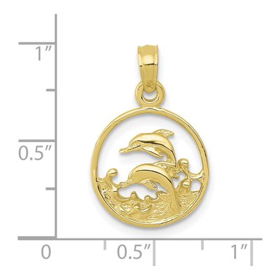 10K Yellow Gold Double Dolphins Circle Pendant – view 5