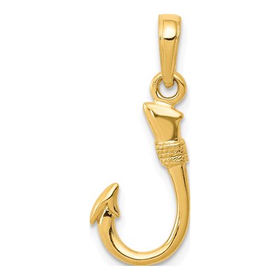 10K Yellow Gold 3D Fish Hook Pendant