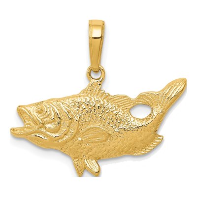 10K Yellow Gold Open Mouthed Bass Fish Pendant