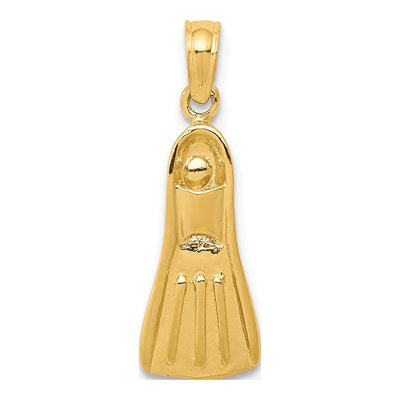 10K Yellow Gold 3-D Scuba Flipper Pendant