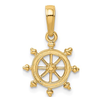 10K Yellow Gold Ships Wheel Pendant – view 4