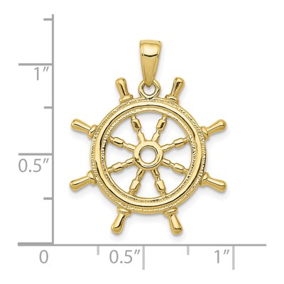 10K Yellow Gold 3D Ships Wheel Pendant – view 4