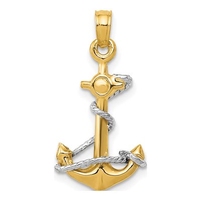 10K Two-Tone Gold 3D Anchor Pendant