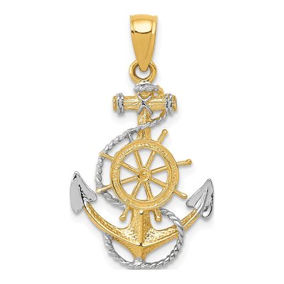 10K Yellow Gold Anchor Ship's Wheel Pendant