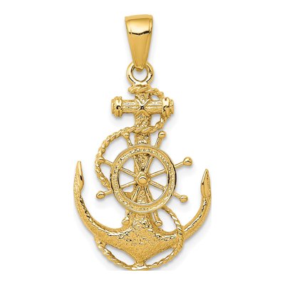 10K Yellow Gold Anchor Ship's Wheel Pendant