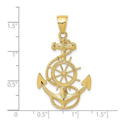 10K Yellow Gold Anchor Ship's Wheel Pendant – view 5
