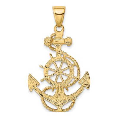10K Yellow Gold Anchor Ship's Wheel Pendant – view 6