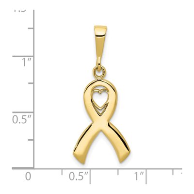 10K Yellow Gold Heart Awareness Ribbon Pendant – view 4
