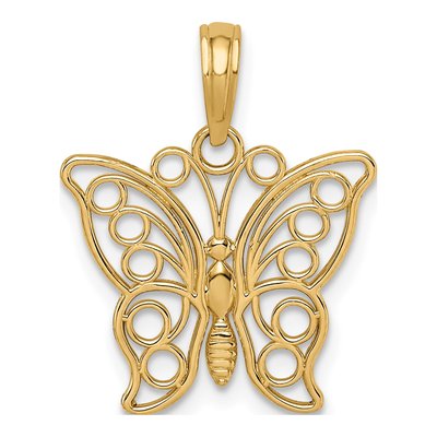 10K Yellow Gold Filigree Butterfly Charm
