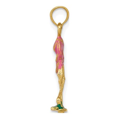 10K Yellow Gold 3D Enamel Pink Flamingo Pendant – view 3