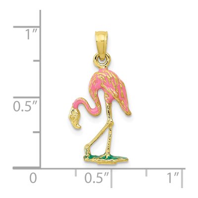 10K Yellow Gold 3D Enamel Pink Flamingo Pendant – view 4