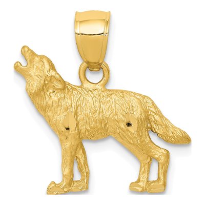10K Yellow Gold Diamond-Cut Wolf Pendant