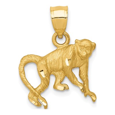 10K Yellow Gold Diamond-Cut Monkey Pendant