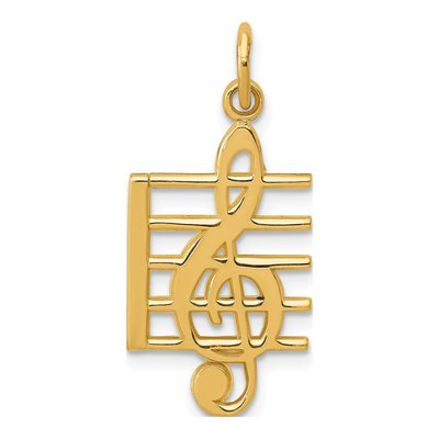 10K Yellow Gold Treble Clef Staff Charm