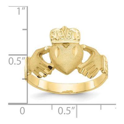 Men's 10K Yellow Gold Diamond-Cut Claddagh Ring – view 4