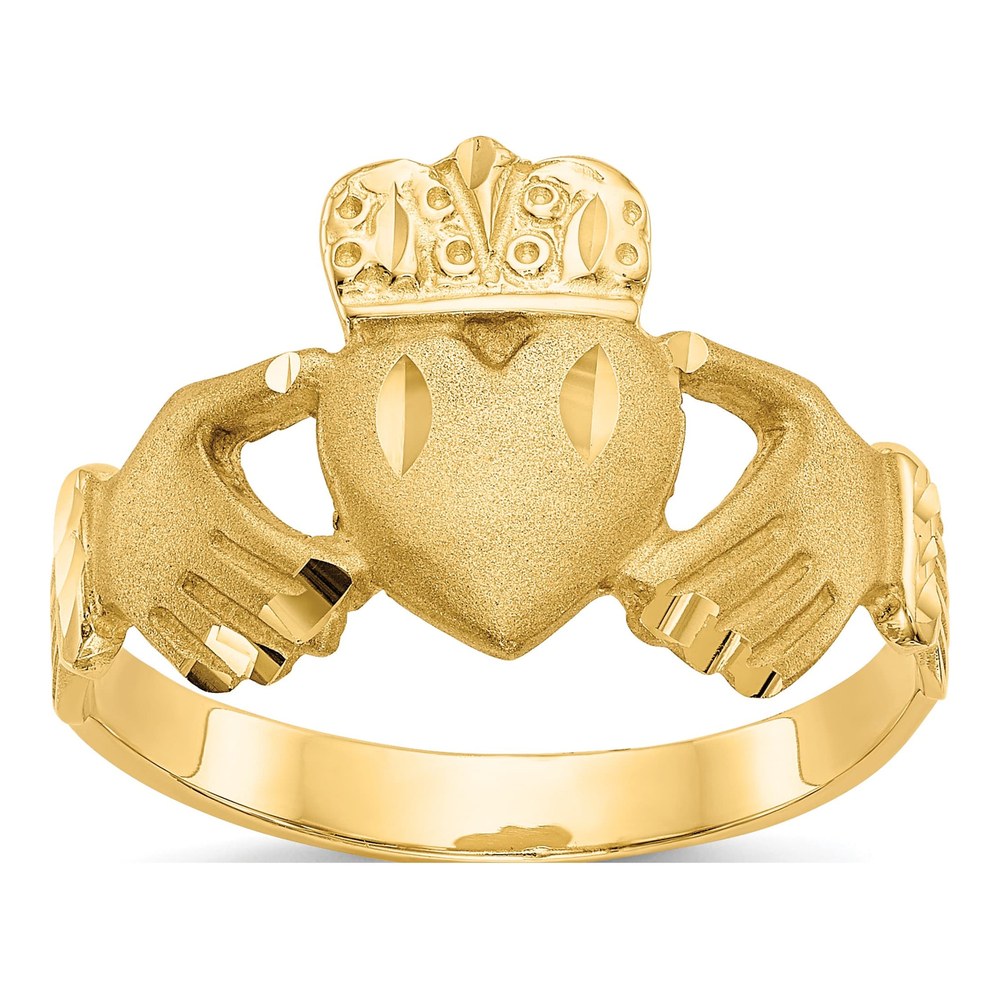 Men's 10K Yellow Gold Diamond-Cut Claddagh Ring