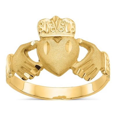 Men's 10K Yellow Gold Diamond-Cut Claddagh Ring